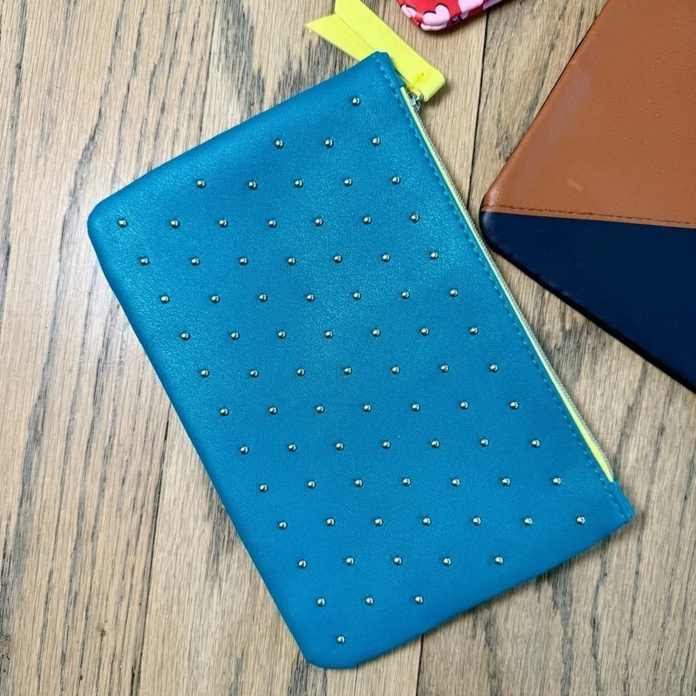 IPSY Set of Four Stylish Studded Geometric Hearted Cheetah Pouches Never Used